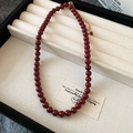 Deep red glass beaded necklace featuring a golden heart pendant and extension chain - 7# Necklace - Red 8mm with Heart Pendant