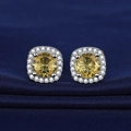 Square halo stud earrings featuring a brilliant yellow zircon center in a silver setting - One-carat Yellow Diamond Square Bag Earrings Led-74