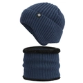 Men's winter navy blue knit beanie and neck warmer set with snowflake patch and fleece lining - Navy Blue Set
