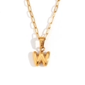 18K gold plated stainless steel paperclip necklace featuring a 3D bubble letter W pendant - Gold-W