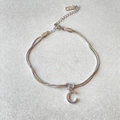 Silver stainless steel snake chain bracelet with letter C pendant and lobster clasp detail - Silver-C
