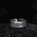 Gothic skull ring for men in retro silver finish with a hammered texture on volcanic rock - Rock Texture Skull Open Ring