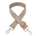 Detail of adjustable geometric tribal pattern shoulder strap with gold metal hooks - Beige Pink Khaki Triangle