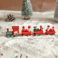 Classic red and green wooden Christmas train set with Santa Claus and snowman decor - Red and Green Wooden Train
