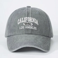 Close-up of California 1850 embroidery on washed grey cotton baseball cap - One Size / Gray