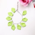 Detail of silver chain bracelet with light green leaf pendants and lobster clasp - Fruit Green Necklace