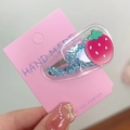 Cute strawberry hair clip with blue glitter sequins and transparent casing for girls - Strawberry