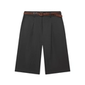 Details von schwarzen High-Waist-Shorts mit weitem Bein und braunem Schlangenhaut-Gürtel - XS / Graphit