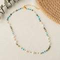 Colorful crystal beaded choker necklace for women with elegant mixed stones and gold clasp - XL-274 Blue-Cyan Mixed Beaded