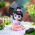 Creative Tang Dynasty girl figurine in blue and pink dress for desk decoration - Sitting Raising Hand