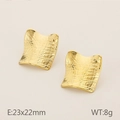 Golden heart earrings with quilted grid texture and dimensions 23x22mm - Style D Gold Mesh Embossed (KE115293-KFC)