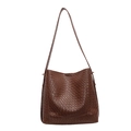 Sac seau vintage tissé marron foncé pour femme avec bandoulière au style minimaliste - Marron