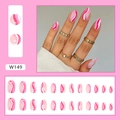 Detailed view of pink wavy pattern and dot design on 24pcs almond press on nails - Pink Polka Dot (W149)
