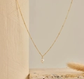 Collana satellite in acciaio inossidabile dorato 18K con elegante ciondolo perla a goccia - Oro / 40+5cm