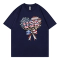 Navy blue Independence Day T-shirt with heart-shaped USA flag and leopard print motif - XS / Navy Blue 317