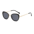 Retro cat-eye sunglasses for women with black frames and slender gold metal temples - Black Gold Frame Grey Lens C7