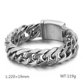 Pulsera de cadena de eslabones de acero inoxidable 316L para hombre, acabado plata - Ancho 19mm - Largo 22cm - Color Acero Pulido