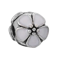 Silver flower charm with white enamel petals and sparkling cubic zirconia center - 038-Stopper (Silver White Enamel Flower Diamond)