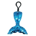 Blue sequin mermaid tail keychain with black plastic clip for bags and keys - Fish Tail
