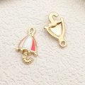 Pink and white enamel umbrella charms with gold finish for DIY jewelry accessories - 1pc KC Gold Umbrella