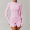 Ensemble de yoga rose séchage rapide avec veste zippée manches longues et short ajusté - S / Haut Et Bas / Rose Cerisier (Veste+Short)