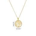 Golden Tree of Life necklace with 24.5mm round crystal pendant in stainless steel - Circle Tree of Life-Gold-White Zirconia-24.5mm