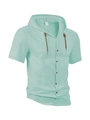 Men's mint green short sleeve hooded cotton shirt in breathable casual style - Cyan