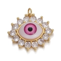 Pendentif œil de protection avec iris rose et zircons blancs sur monture dorée chic - Pendentif Mauvais Œil Rose