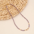 Bohemian multi-layer necklace with purple crystal beads and gold star pendant - Purple Crystal