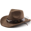 Brown faux suede western cowboy hat featuring a silver bull head emblem and leather band - M(56-58cm) / Coffee