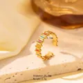 Gold titanium steel open ring featuring colorful enamel stripes and floral elements - Adjustable Open / JOM25042-Gold Colorful Enamel Fashion