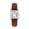 Montre rectangulaire argentée avec chiffres romains et bracelet en cuir marron - Marron - Petit