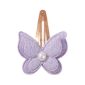 Sparkly purple lace butterfly hair clip with white pearl detail on gold metal base - Purple