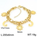 18K gold plated double layer sun and moon star pendant bracelet with lobster clasp - Gold Layered Sun Moon Star Bracelet (KB202899-Z)