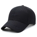 Black checkered baseball cap for older men with embroidered SPORT logo on front - Adjustable / Navy Blue