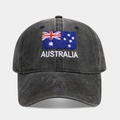Close-up of Australia flag embroidery and white lettering on washed cotton cap - Adjustable / Australia Flag