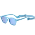 Light blue silicone baby sunglasses with round frames and adjustable elastic strap - Blue Frame Blue Mirrored Lens (Free Anti-drop Strap)