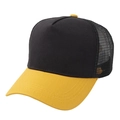 Detail view of black and yellow contrast truck cap with breathable mesh and curved brim - Adjustable / Yellow Black