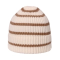 Winter striped knit beanie in beige and brown ribbed pattern for a classic academy style - 58cm / White and Khaki