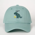 Adjustable mint green cotton baseball cap with cute dinosaur and YUMMY embroidery - One Size / Aqua Green