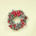 40cm PE Weihnachtskranz mit Flockschnee, Zapfen, roten Kugeln und großer Schleife - 40CM Original Stil mit Ornamenten