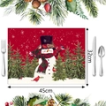 Detailed Christmas placemat with snowman design measuring 45x32cm for festive table decor - Style 5 (Red Snowman Winter Bird)