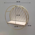 Estante de pared circular nórdico de hierro dorado con tabla de madera y 30cm de diámetro - Rejilla Dorada Redonda