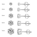 Size chart of copper zircon studs from 3mm to 7mm with front and side profile views - 6-Prong Round Style / 3-7mm / White Gold