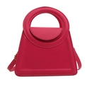 Fashion rose red trapezoid handbag with round hollow handle and detachable shoulder strap - Rose Pink