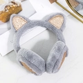 Dettaglio dei paraorecchi in peluche grigio con orecchie da gatto e glitter dorati - Taglia unica / Stile orecchie di gatto regolabile / Grigio