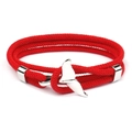 Red braided rope bracelet featuring a silver whale tail charm and minimalist closure - Silver Whale Tail Buckle / Red