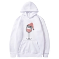 White Christmas hoodie with Santa hat wine glass sequin graphic and drawstring - S / Tops / White - Rhinestone Christmas Wine Glass (66)