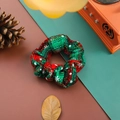 Christmas scrunchie with red and green plaid pattern and snowflake print on fabric - Green Plaid Snowflake