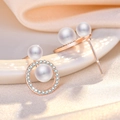 Sparkling cubic zirconia and pearl stud earrings in rose gold finish with satin texture - Rose Gold Double Pearl Hoop Stud Earrings (C137)